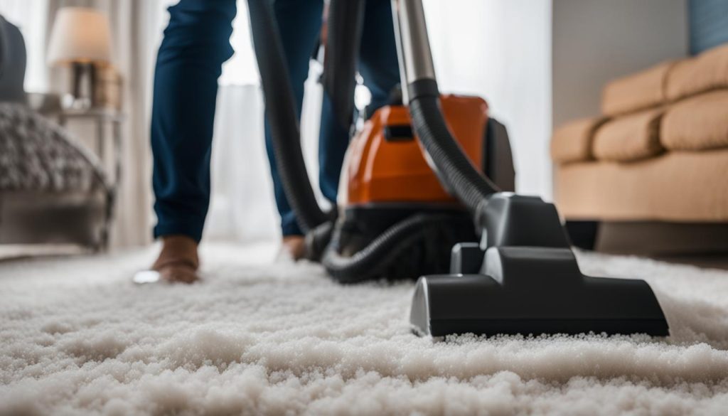 Using carpet cleaner on a shaggy rug