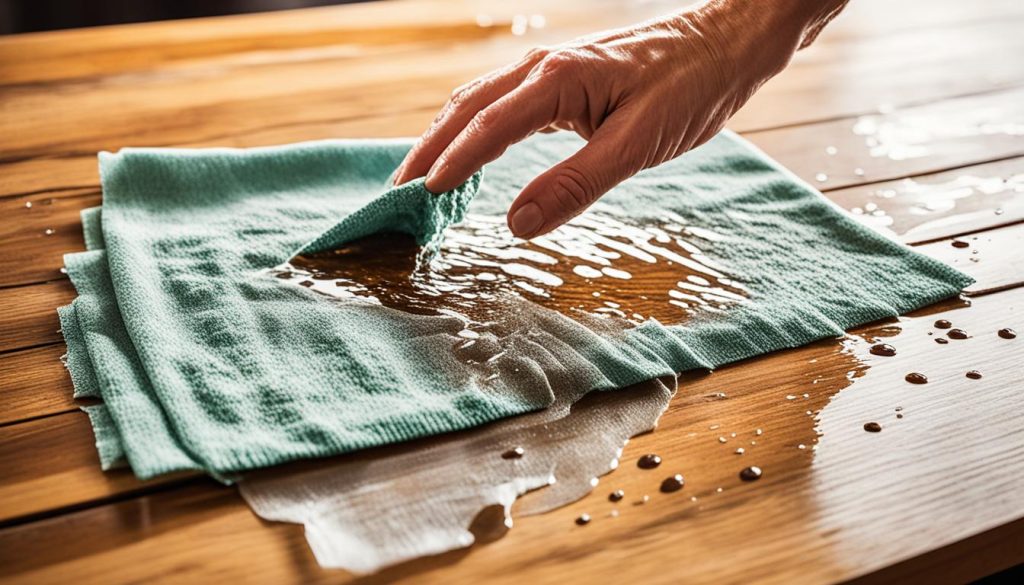 Cleaning spills on wood table